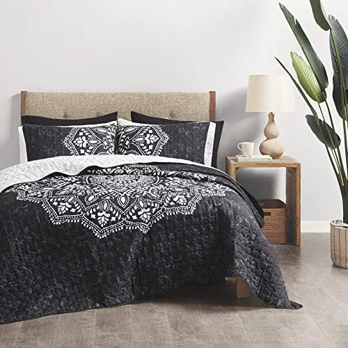  Reversible Quilt Set-Vermicelli Stitching Design All Season, Lightweight, Coverlet Bedspread Bedding, Matching Shams, Twin/Twin XL (66 In X 90 In), Gloria Damask Aqua 2 Piece