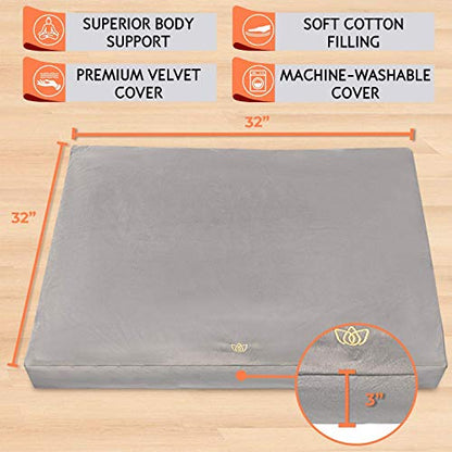  Florensi Meditation Cushion & Zabuton Meditation Mat Bundle- Premium Velvet Meditation Pillow For Women And Men,Washable Cover, Buckwheat Round Floor Pillow & 100% Cotton Square Floor Cushion