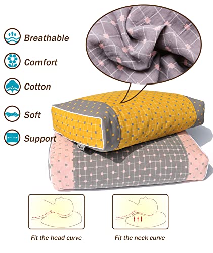  Edomi Neck Pillows For Pain Relief Buckwheat Meditation Cushion Cervical Bed Pillow For Sleeping For Back Stomach Side Sleepers Rectangle Yoga Bolster Pillow (17x10 Inch, Gray&Pink)