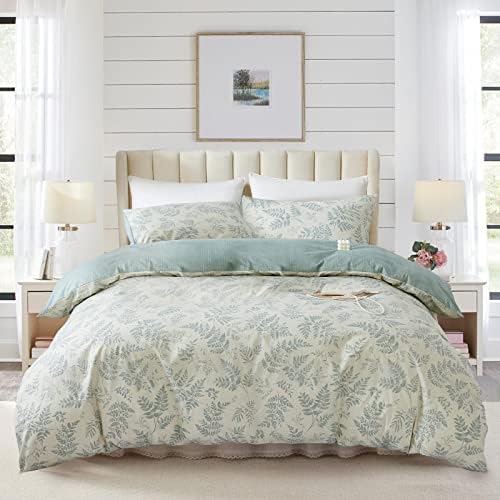  NEWLAKE Cotton Duvet Cover Queen Size - Soft Breathable Duvet Cover Set 3 Pieces With Zipper Closure, 1 Duvet Cover 90x90 Inches And 2 Pillow Shams, Navy Classic Floral Pattern