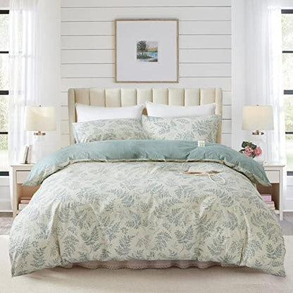  NEWLAKE Cotton Duvet Cover Queen Size - Soft Breathable Duvet Cover Set 3 Pieces With Zipper Closure, 1 Duvet Cover 90x90 Inches And 2 Pillow Shams, Navy Classic Floral Pattern