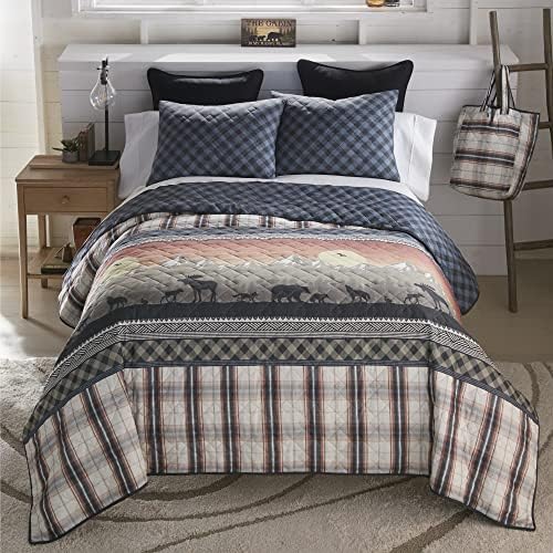  Full/Queen Bedding Set - 3 Piece - Green Forest Lodge Quilt Set With Full/Queen Quilt And Two Standard Pillow Shams - Fits Queen Size And Full Size Beds - Machine Washable