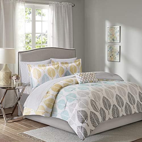  Madison Park Essentials Bed In A Bag Comforter, Vibrant Color Design All Season Down Alternative Cover With Complete Cotton Sheet Set, Cal King(104"x92"), Knowles, Circular Grey, 9 Piece