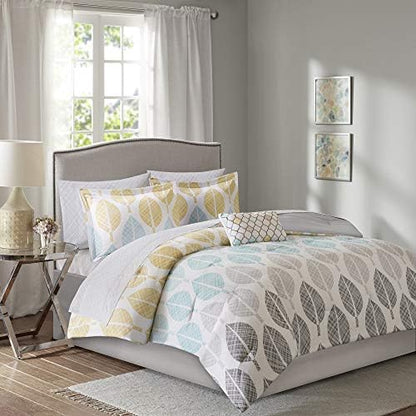  Madison Park Essentials Bed In A Bag Comforter, Vibrant Color Design All Season Down Alternative Cover With Complete Cotton Sheet Set, Cal King(104"x92"), Knowles, Circular Grey, 9 Piece