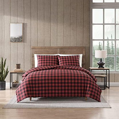 Eddie Bauer - Queen Duvet Cover Set, Cotton Reversible Bedding, Buffalo Plaid Home Decor For All Seasons (Red/Black, Queen)