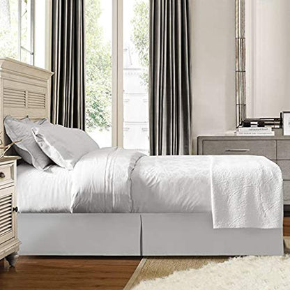  Hotel Luxury King Split Corner Bed Skirt 16 Inch Drop Solid Light Grey 100% Cotton Hotel Quality