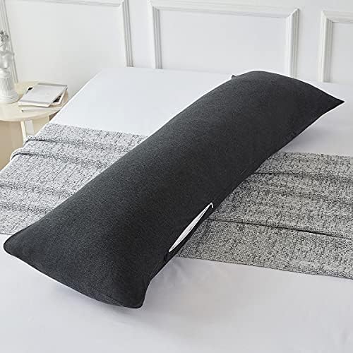  Body Pillow Cover Case 20x54 Inch, Soft Cotton Long Pillowcase With Zipper, Jersey, 20x54 Inch, Light Grey
