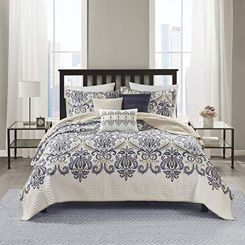  100% Cotton Quilt - Luxury Stitching Design, All Season, Breathable Coverlet Bedspread Bedding, Shams, Decorative Pillow, King/Cal King(104"x92"), Seafoam 6 Piece