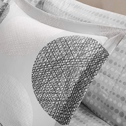  Madison Park Essentials Bed In A Bag Comforter, Vibrant Color Design All Season Down Alternative Cover With Complete Cotton Sheet Set, Cal King(104"x92"), Knowles, Circular Grey, 9 Piece