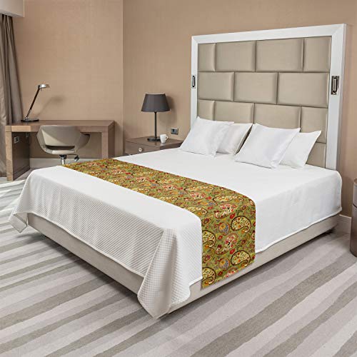  Ambesonne Paisley Bed Runner, Colorful Eastern Oriental Persian Inspired Pattern On Green Color Backdrop, Decorative Accent Bedding Scarf For Hotels Homes And Guestrooms, Multicolor