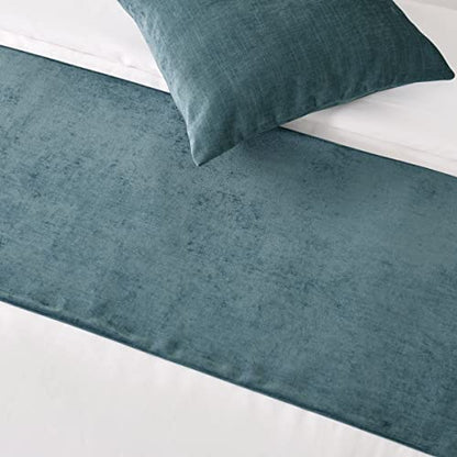  AMBERIS Bed Runner Blue, Chenille Soft No Fading Modern Bed Scarf