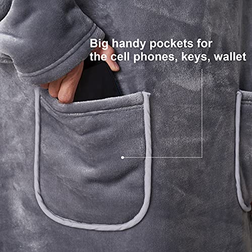  Wearable Blanket Hoodie For Adults, Hoodie Blanket With Pockets And Sleeves Sweatshirt Blanket For Men And Women - Grey Regular Standard
