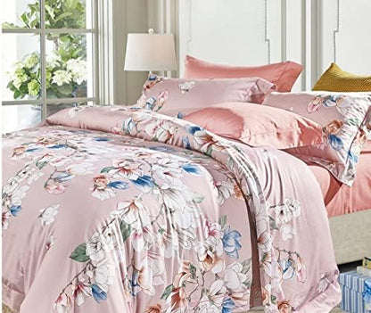  Eikei Modern Watercolor Flowers Print Duvet Quilt Cover 3pc Set Lilac Orchid Magnolia Blossom Leaf Branches Cotton Sateen 300tc Luxury Floral Bedding (Twin, Beige)