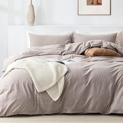  Queen Duvet Cover Set- 100% Washed Cotton 3 Pcs Soft Comfy Breathable Chic Linen Feel Bedding, 1 Duvet Cover And 2 Pillow Shams, Mauve Brown