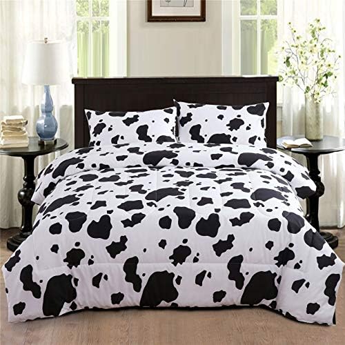  PERFEMET Cow Print Comforter Set Queen Size, Highland Cowhide Rustic Farmhouse Bedding Set, Western Farm Animal Fur Pattern Cowboy Duvet Set, (Brown White)