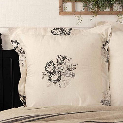  Lydia Black Floral Queen Bed Skirt, 16" Drop, Vintage Farmhouse Boho Style Flower Print Bedding, Cream & Black Dust Ruffle