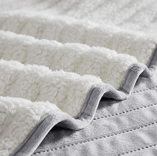  BOURINA Velvet Sherpa Blanket Quilt, Super Plush Quilt 3-Piece Bedding Large Double-Sided Plush Comfort Softest Quilt Sets, Queen 90×94" Light Grey