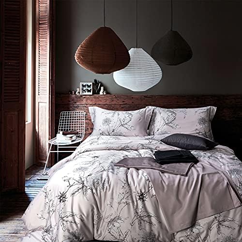  Duvet Cover King Size 100% Egyptian Cotton Gradient Teal Blue Leaves Plant Pattern Printed Comforter Cover Set Ultra Soft & Breathable Unique Design Farmhouse Bedding Set 3pcs (No Comforter)