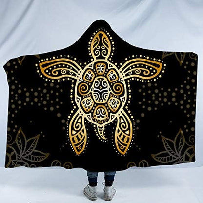  Sea Turtle Hooded Blanket Gold Bright Turtle Sherpa Blanket Hooded Turtle Throw Teen Adult Hooded Blanket (60"x 80")