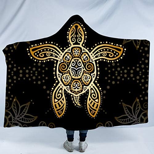  Sea Turtle Hooded Blanket Gold Bright Turtle Sherpa Blanket Hooded Turtle Throw Teen Adult Hooded Blanket (60"x 80")