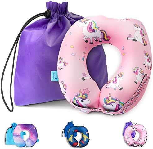  Byron's Games Kids Memory Foam Neck Pillow With Adjustable Strap Offering 360° Support. Add Comfort To Airplane Or Car Journeys With The Toddler Travel Pillow. Machine Washable Cover (Galaxy)