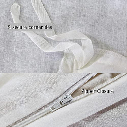  QWACK 100% Linen Duvet Cover King Set 3 Pcs Washed French Natural Flax Duvet Cover Soft Breathable Comfy Linen Bedding Set With 1 Duvet Cover Linen 2 Linen Pillowshams (King, White)
