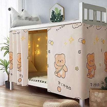  Bunk Bed Drapes For Bottom 2 Pcs/Set Lightproof Bed Canopies Curtain In Student Dormitory Bedroom Cute Lighttight Cloth (Cat&Star,3.8ft H)