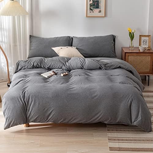  DONEUS Brick Red Duvet Cover Queen Size, 100% Jersey Knit Duvet Cover Set Solid Red Bedding Set Luxury Soft Comforter Cover 3 Pieces With Zipper Closure, 1 Duvet Cover 90x90 Inches And 2 Pillow Cases