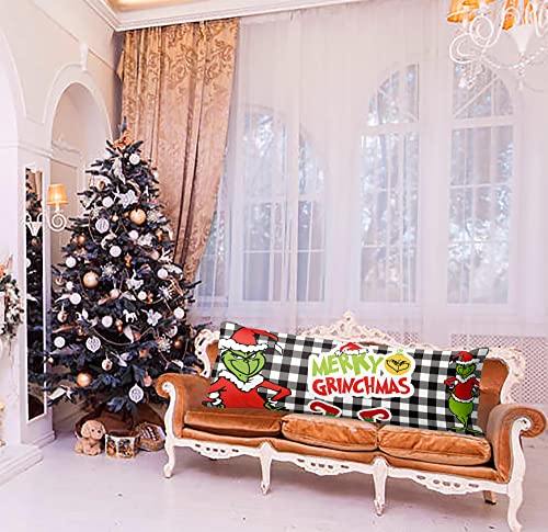  Christmas Buffalo Check Body Pillowcase Merry Xmas Bed Body Pillow Covers Large Soft Backrest Cushion Farmhouse Long Pillow Protector Covers With Zipper Closure For Bedroom 20x54inch