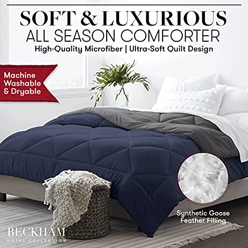  Beckham Hotel Collection Goose Down Alternative Reversible Comforter - All Season - Premium Quality Luxury Comforter - King/Cal King - Grey/Black
