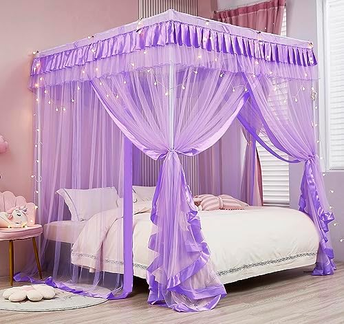  Mengersi Rainbow Canopy Bed Curtains With Lights - Princess Bed Canopy For Girls - Bed Drapes Netting- Bedroom Decoration Accessories,Twin