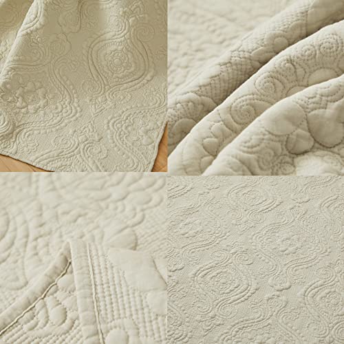  Brandream Beige Damask Quilt Cotton Quilted Throw Blanket For Bed Couch Daybed 47 X 60 Inch Decorative Blankets Luxury Vintage