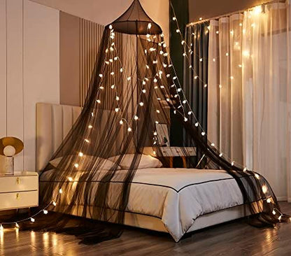  Mengersi Bed Canopy With Lights,Christmas Snowflakes Bed Canopy For Girls Room Decor,Princess Bed Canopy For Twin Full Queen King Size Bed,Black
