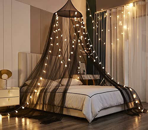  Mengersi Bed Canopy With Lights,Christmas Snowflakes Bed Canopy For Girls Room Decor,Princess Bed Canopy For Twin Full Queen King Size Bed,Black