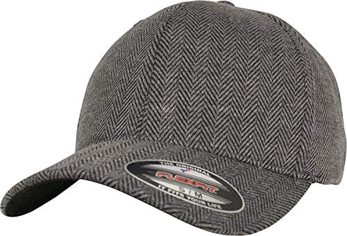  Flexfit Heringbone Melange Black Grey Wooly Combed Stretchable Fitted Cap Kappe