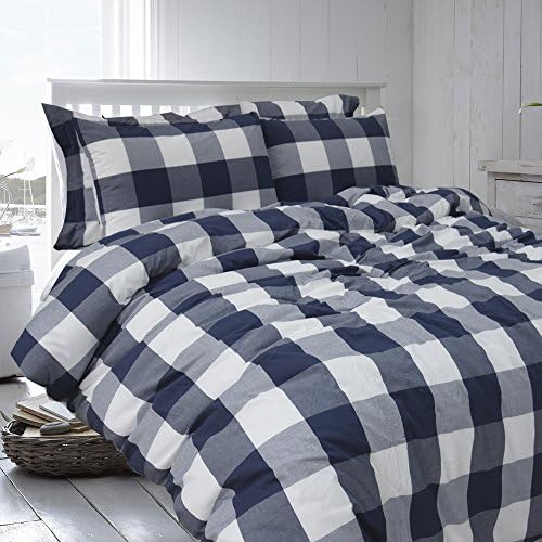  Cotton Duvet Cover Set, 100% Cotton Yarn Dyed Plaid Check Duvet Cover With 2 Pillowshams - Full/Queen Red