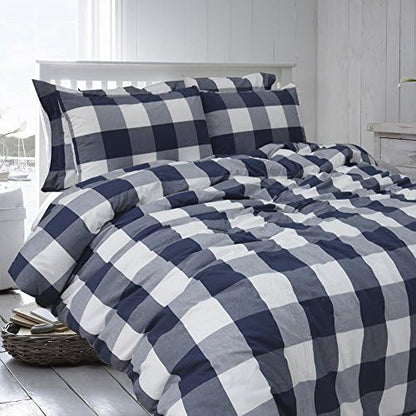  Cotton Duvet Cover Set, 100% Cotton Yarn Dyed Plaid Check Duvet Cover With 2 Pillowshams - Full/Queen Red