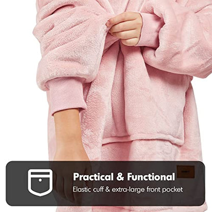  Degrees Of Comfort Wearable Blanket Hoodie For Kids Girls, Sherpa Hooded Blankets Sweatshirt With Pockets, One Size Fits All, Pink, 30x28 Inch