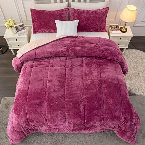 Faux Fur Twin Comforter, Cozy Fluffy Fuzzy Bed Comforter, Easy Care And Machine Washable, Plush Comforter Suit For All Season (Twin, Pink Bean Paste)