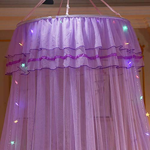  Yunlife Dome Bed Canopy With LED Star Lights,Hanging Bed Curtains For Princess Girls Room 70 X 260cm / 27.5 X 102 Inch