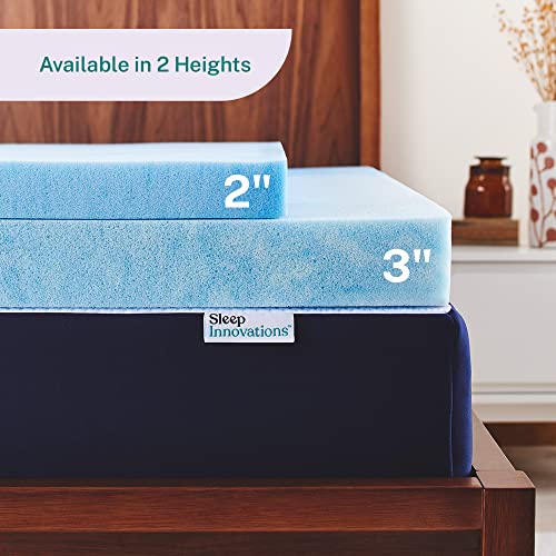  Sleep Innovations 3 Inch Cooling Gel Infused Memory Foam Mattress Topper, Queen Size, Cool Comfort, Medium Support