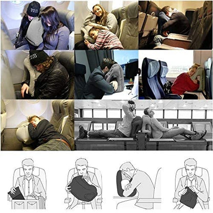  Inflatable Travel Pillow,U-Shaped JYSW Portable Airplane Pillow Multifunctional Neck And Head Support Lap Pillow For Airplanes Trains Buses And Office Napping With Eye Mask, Earplugs, Grey