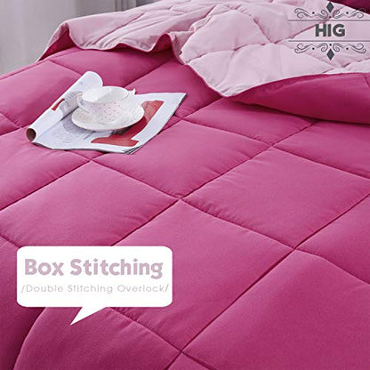  HIG 3pc Down Alternative Comforter Set - All Season Reversible Comforter With Two Shams - Quilted Duvet Insert With Corner Tabs - Box Stitched - Super Soft, Fluffy (Full/Queen, Pink)