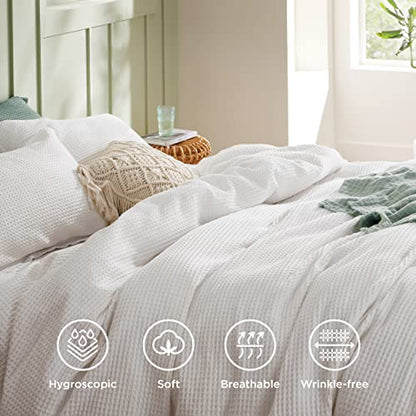  Bedsure Cotton Duvet Cover Queen - 100% Cotton Waffle Weave Coconut White Duvet Cover Queen Size, Soft And Breathable Queen Duvet Cover Set For All Season (Queen, 90"x90")