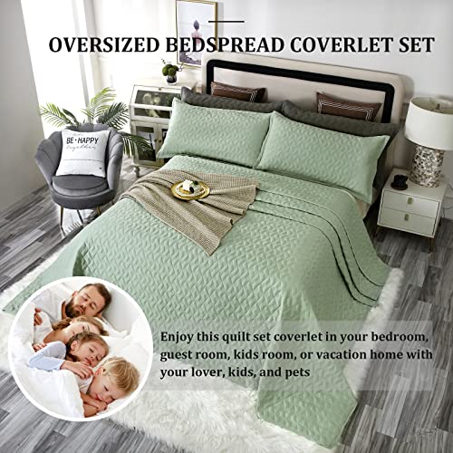  OFIXI Oversized King Plus 128"x120" Quilt Set 3 Pieces Extra Large King Size Bedspreads Lightweight Summer Comforter Reversible Coverlet Bed Cover For All Season, Sage Green