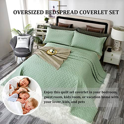  OFIXI Oversized King Plus 128"x120" Quilt Set 3 Pieces Extra Large King Size Bedspreads Lightweight Summer Comforter Reversible Coverlet Bed Cover For All Season, Sage Green
