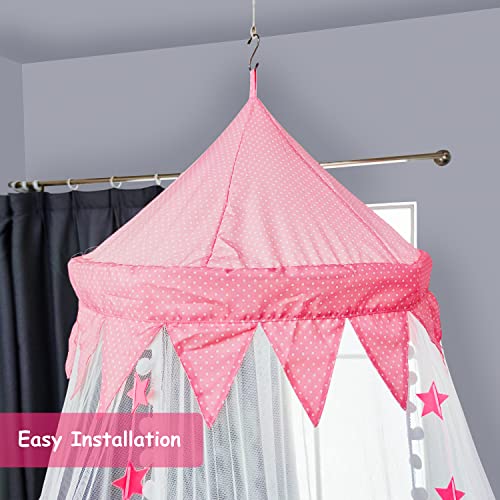  Bed Canopy For Kids - Bed Canopy Mosquito Net With Pom Poms And Felt Stars By Kiddigard - Bed Canopy For Girls - Bed Canopy Baby - Bed Canopy Set.