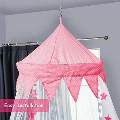  Bed Canopy For Kids - Bed Canopy Mosquito Net With Pom Poms And Felt Stars By Kiddigard - Bed Canopy For Girls - Bed Canopy Baby - Bed Canopy Set.