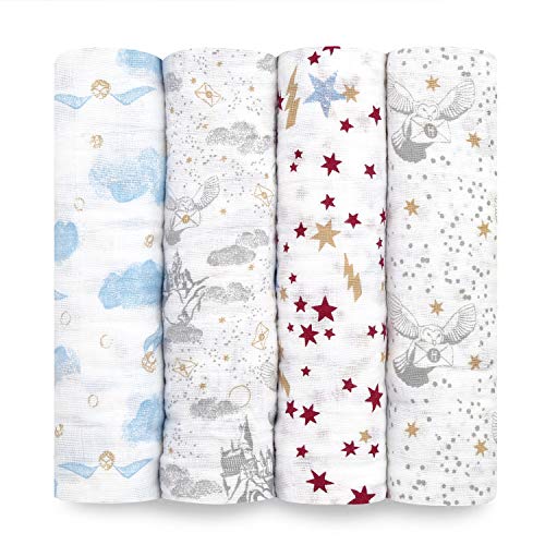  Aden + Anais Swaddle Blanket, Boutique Muslin Blankets For Girls & Boys, Baby Receiving Swaddles, Ideal Newborn & Infant Swaddling Set, Perfect Shower Gifts, 4 Pack, Jungle Jam
