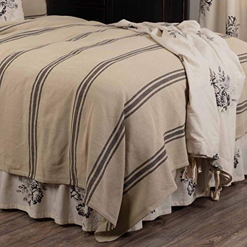  Mill House Stripe Black Queen Coverlet Bedspread, 94" L X 94" W, Oversized Woven Blanket, Farmhouse Primitive Grain Sack Stripe Bedding, Beige & Black